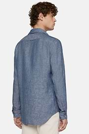 Regular Fit Cotton and Linen Denim Shirt, Medium Blue, hi-res