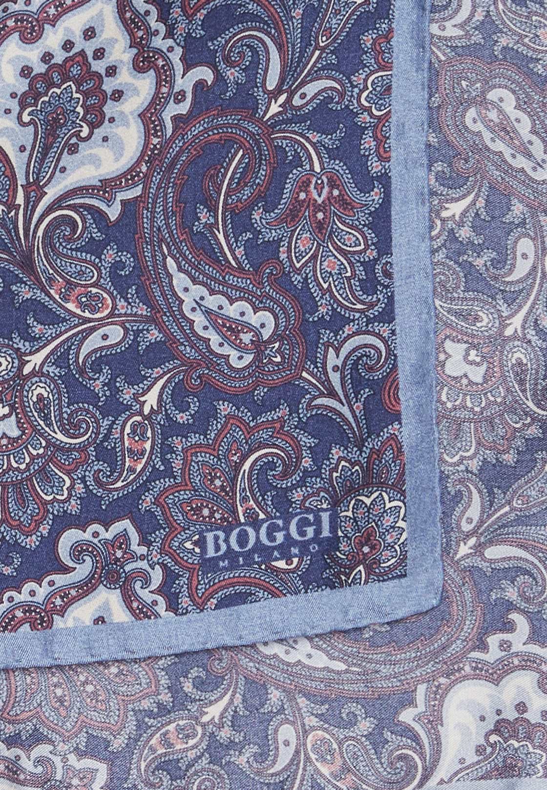 Paisley Print Silk Pocket Square, Blue, hi-res