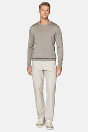 Taupe Crew Neck Jumper in Superfine Merino Wool, Taupe, hi-res