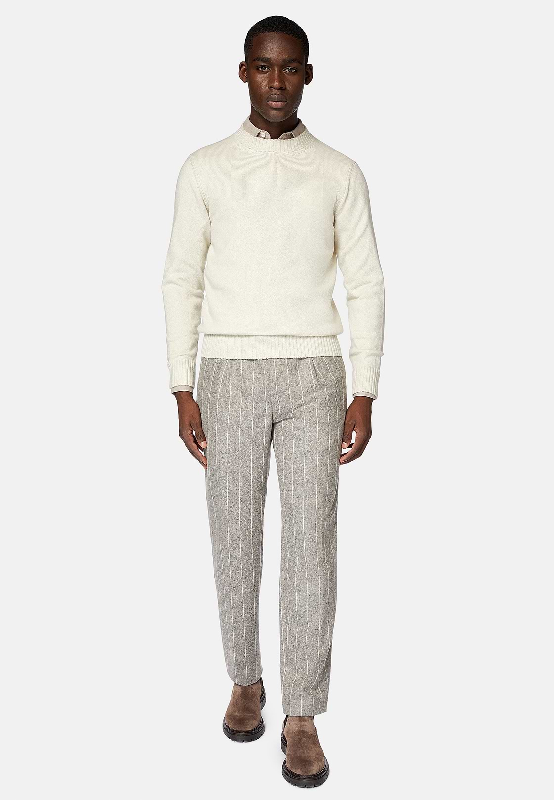 Maglia Girocollo Bianca In Cashmere, Bianco, hi-res