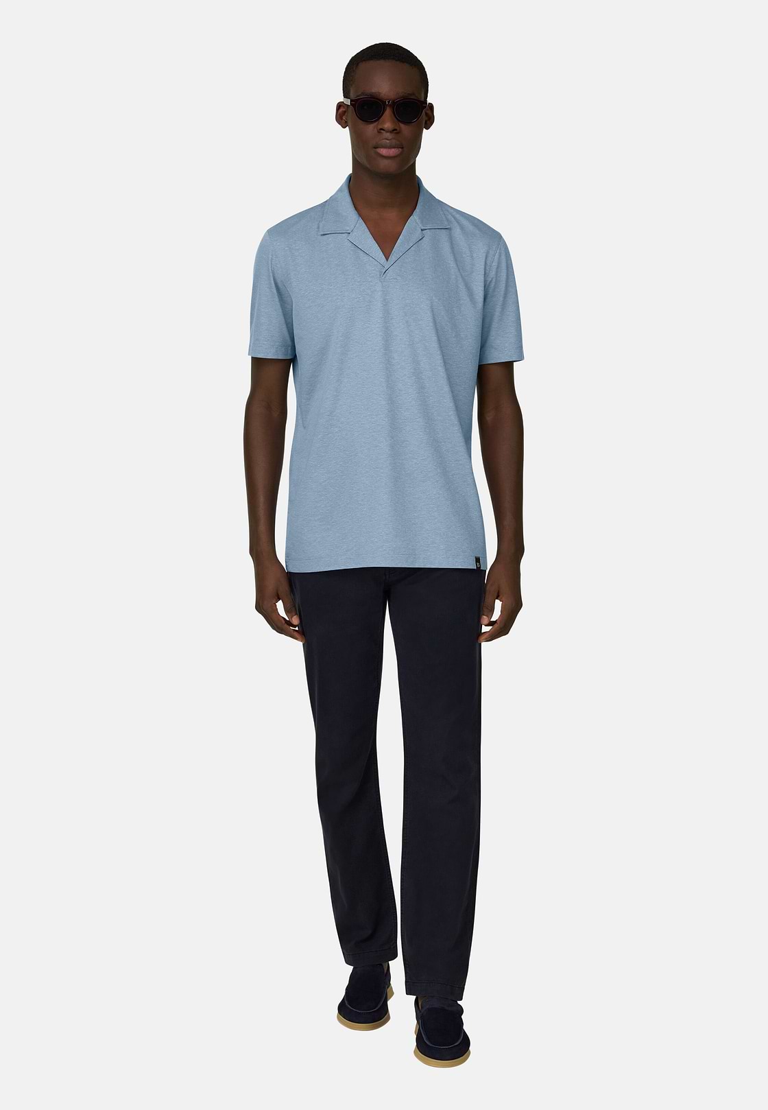 Polo In Misto Lino, Azzurro, hi-res, 2