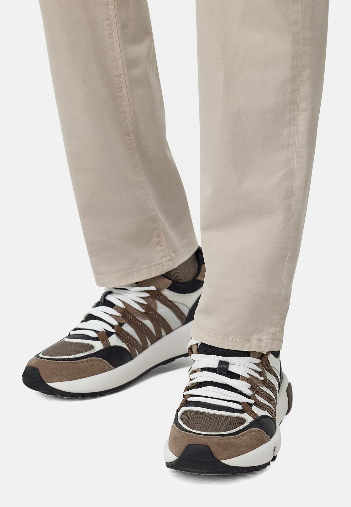 Technical Fabric and Leather Trainers, White - Taupe, hi-res