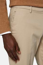 Stretch Cotton Trousers, Beige, hi-res