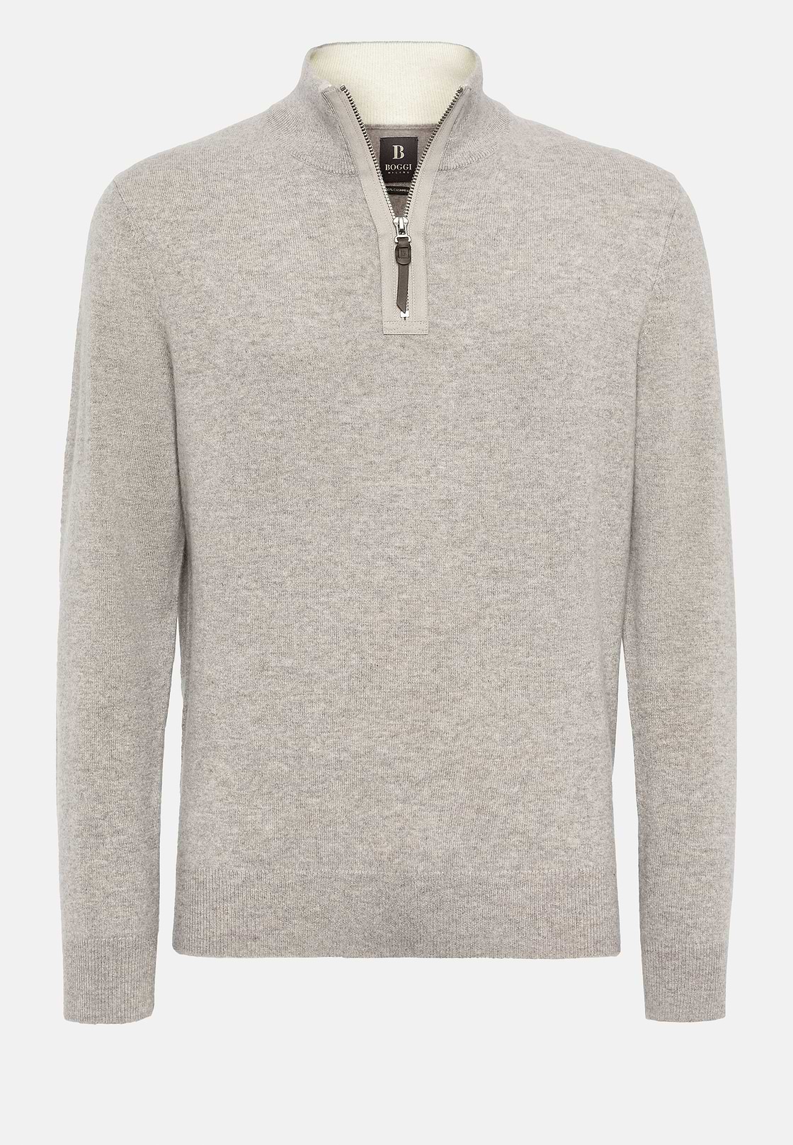 Taupe Cashmere Half Zip Jumper, Taupe, hi-res