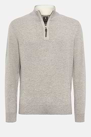 Taupe Cashmere Half Zip Jumper, Taupe, hi-res