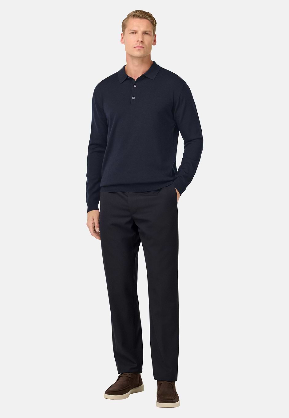 Polo Maille En Laine Mérinos, bleu marine, hi-res