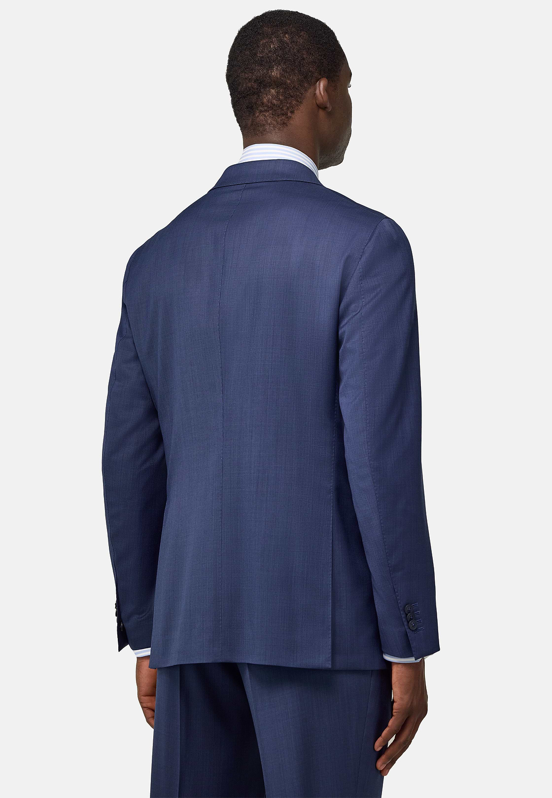 Micro Pattern Double-Breasted Suit in Pure Wool, Blue, hi-res