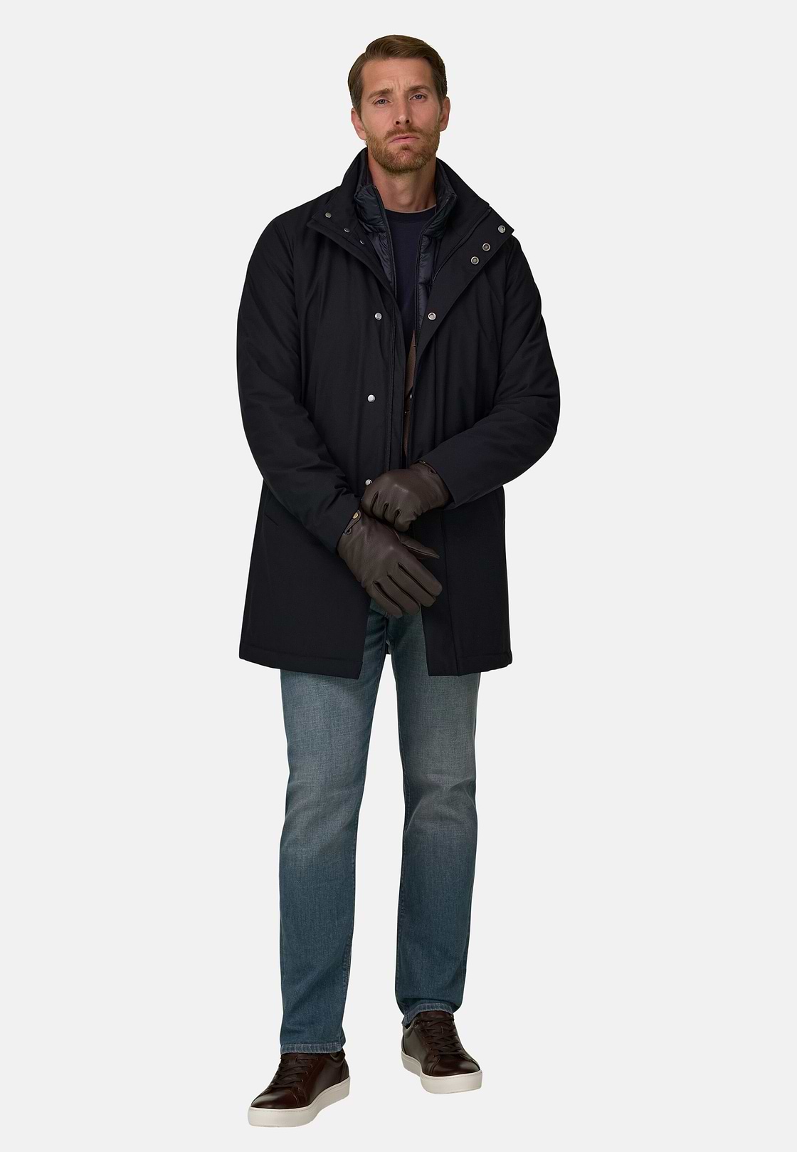 Car Coat in Padded Technical Fabric, Navy blue, hi-res, 2