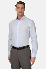 Camicia A Righe In Cotone Slim Fit, Azzurro, thumb, 1