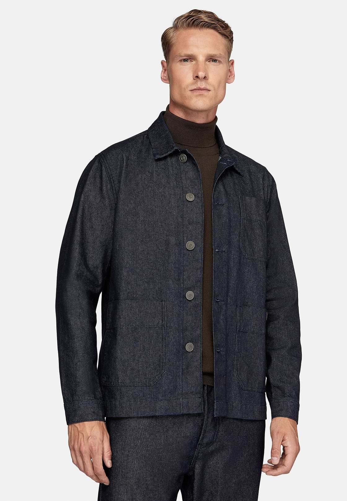 Veste Chemise De Travail En Denim, Bleu Foncé, hi-res