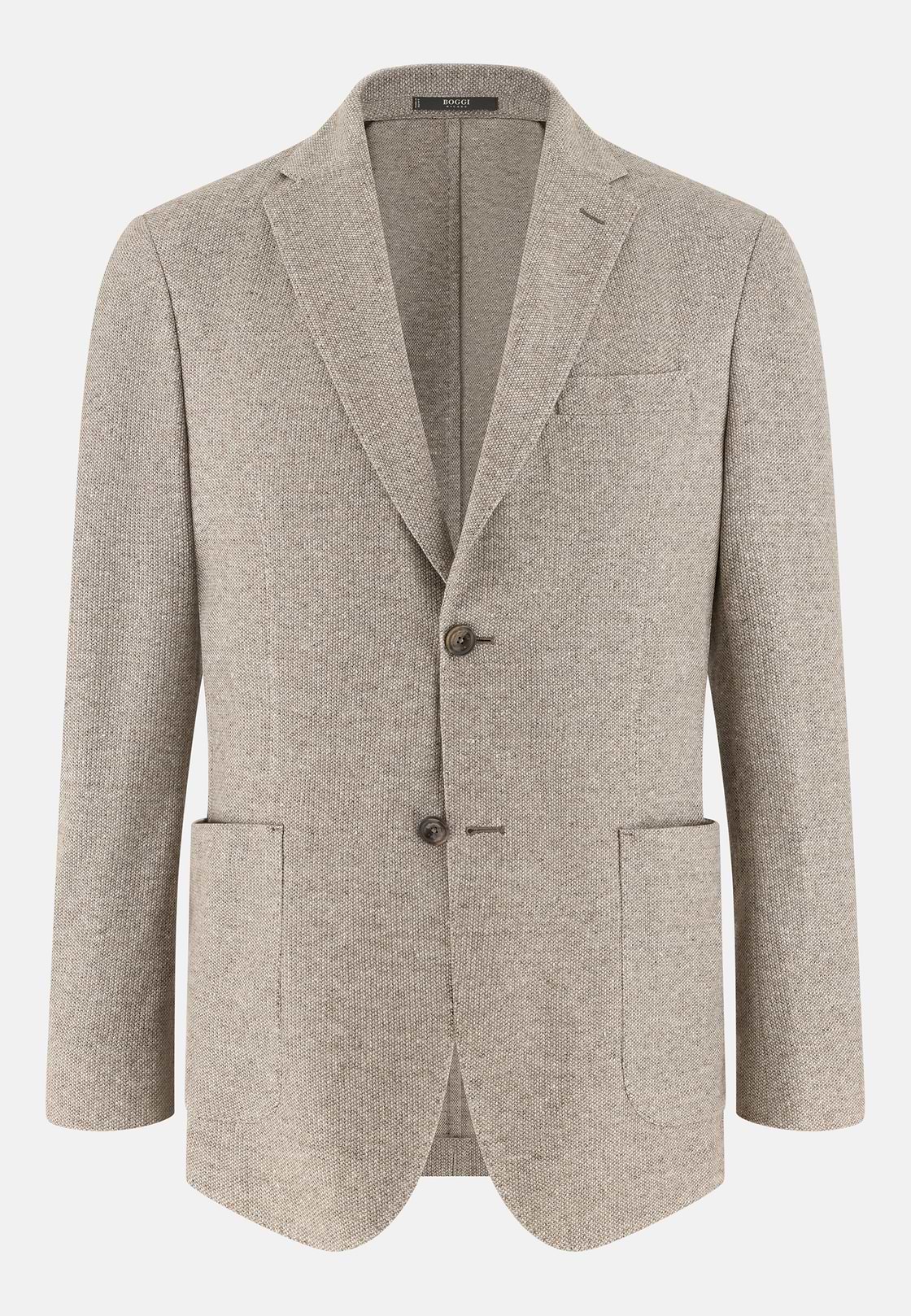 B Jersey Micro Textured Jacket in a Linen and Cotton Blend, Brown, hi-res, 5