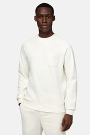 Sweatshirt de algodão com gola redonda, White, hi-res