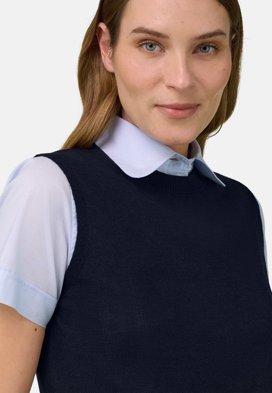 Rundhalspullover Aus Superfeiner Merinowolle Und Seide, Navy blau, hi-res, 4