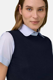 Rundhalspullover Aus Superfeiner Merinowolle Und Seide, Navy blau, thumb, 4