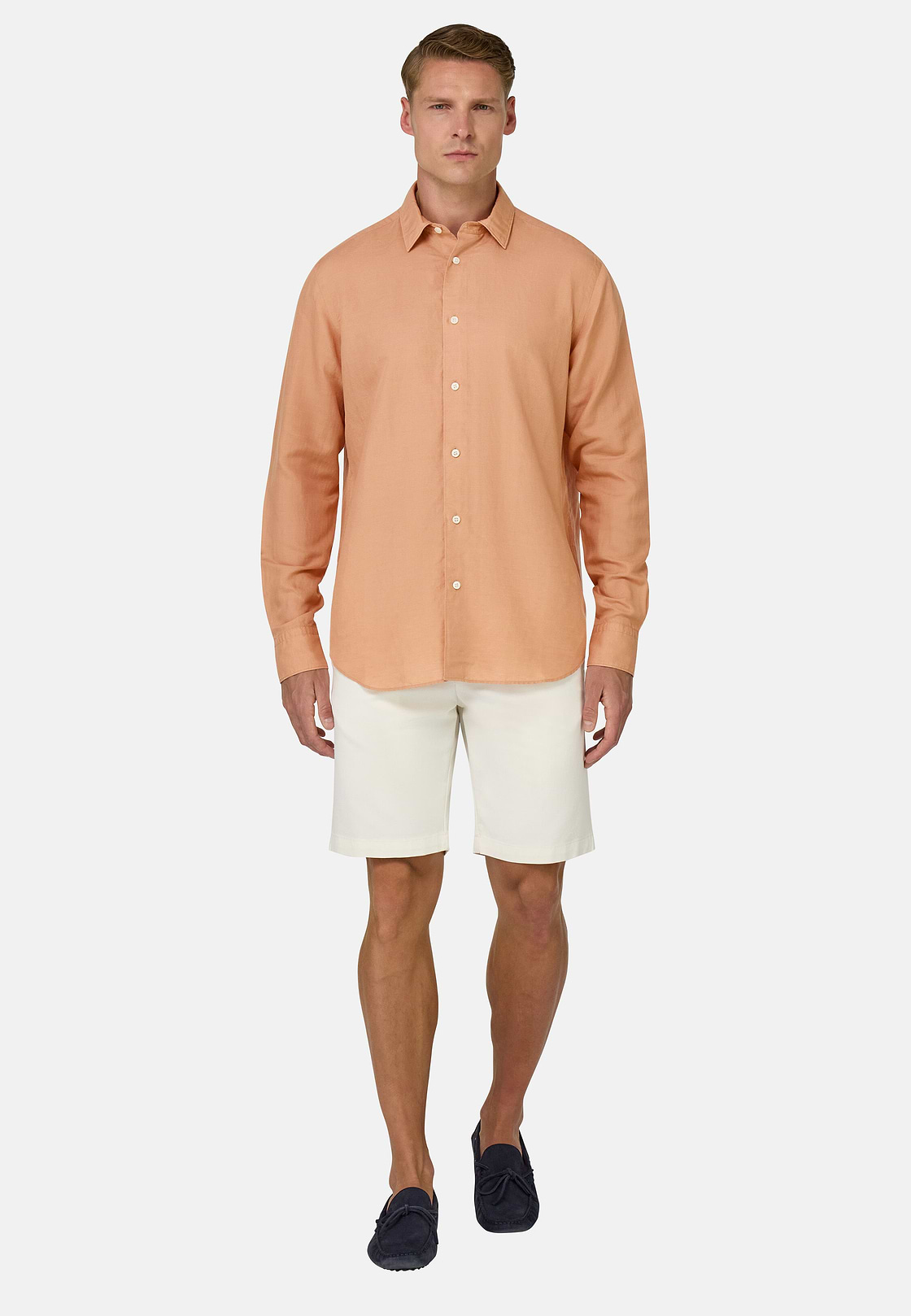 Camicia In Tencel Lino Regular Fit, Arancione, hi-res, 2