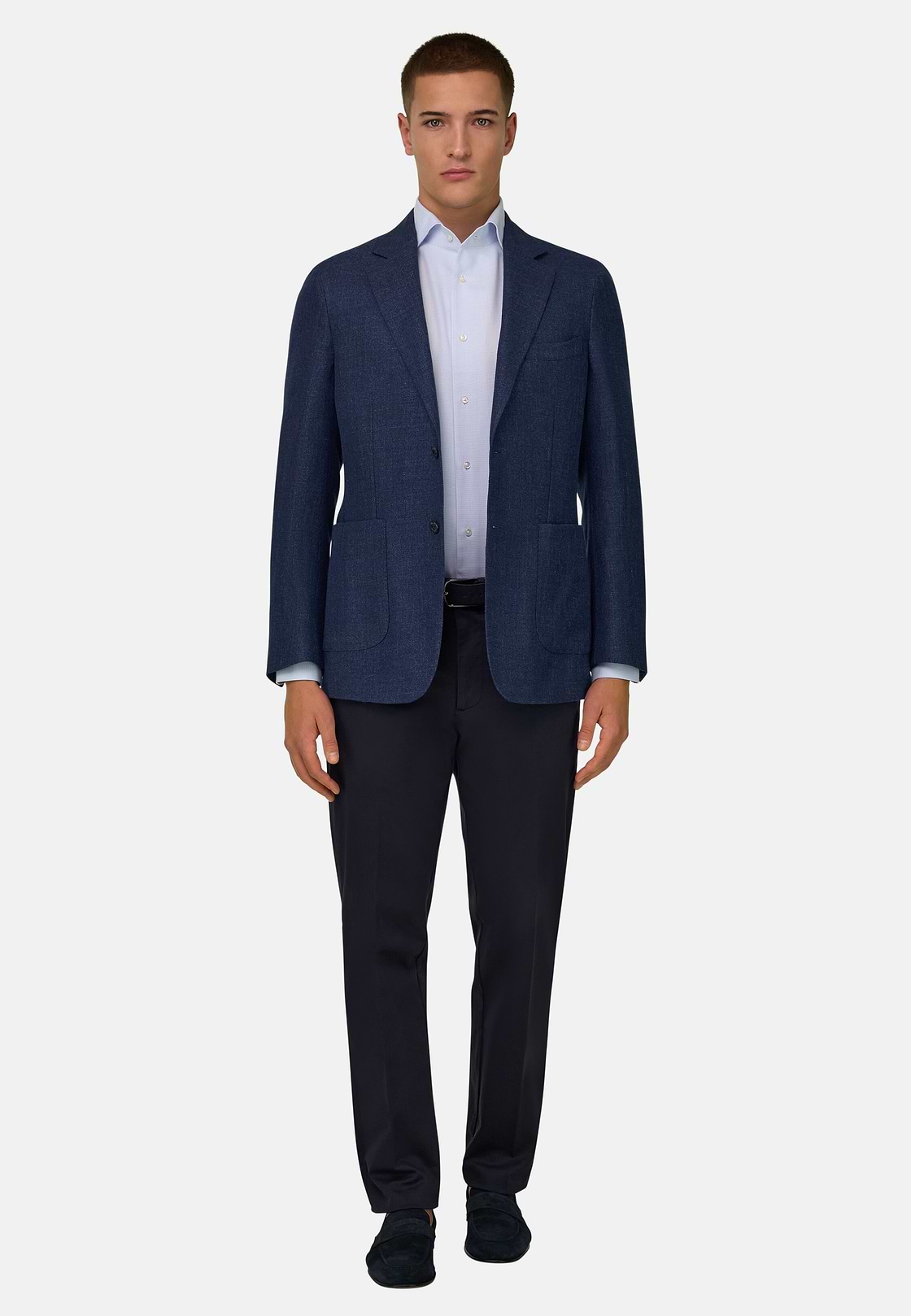 Wool, Linen and Silk Jacket, Blue, hi-res, 1