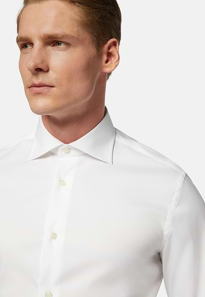 Camicia In Pin Point Di Cotone Slim Fit, Bianco, hi-res