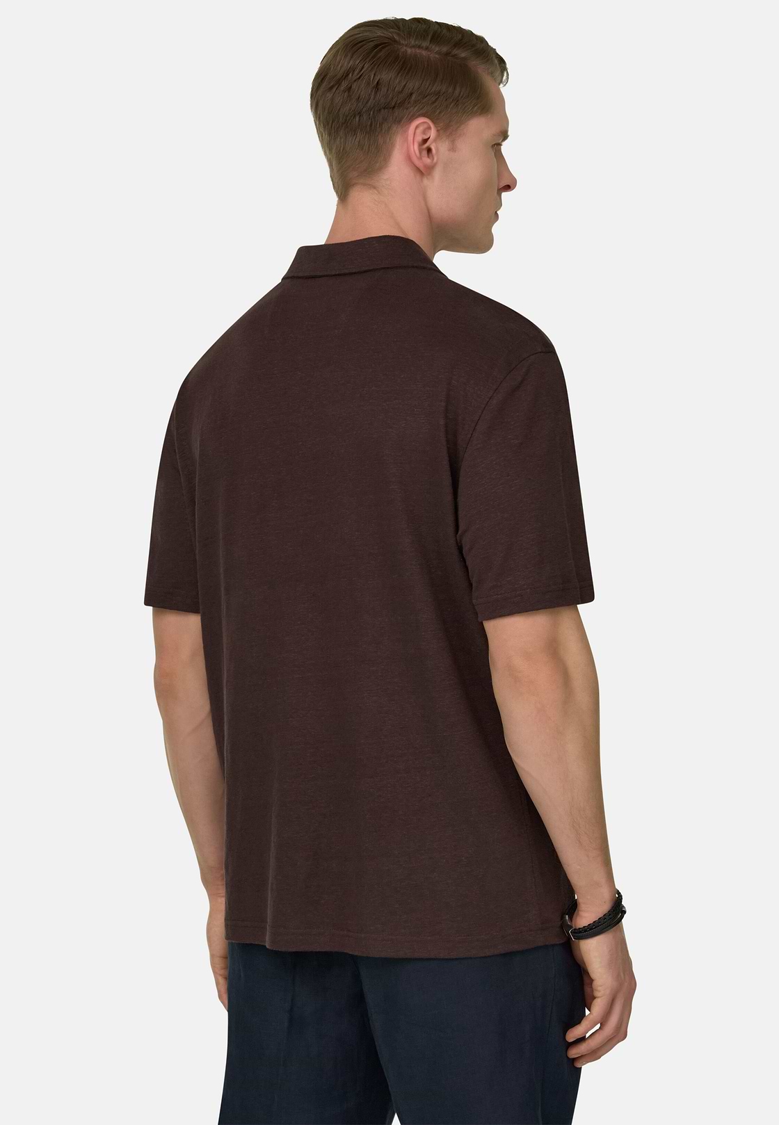 Polo En Jersey De Lin Extensible, Marron foncé, hi-res, 3