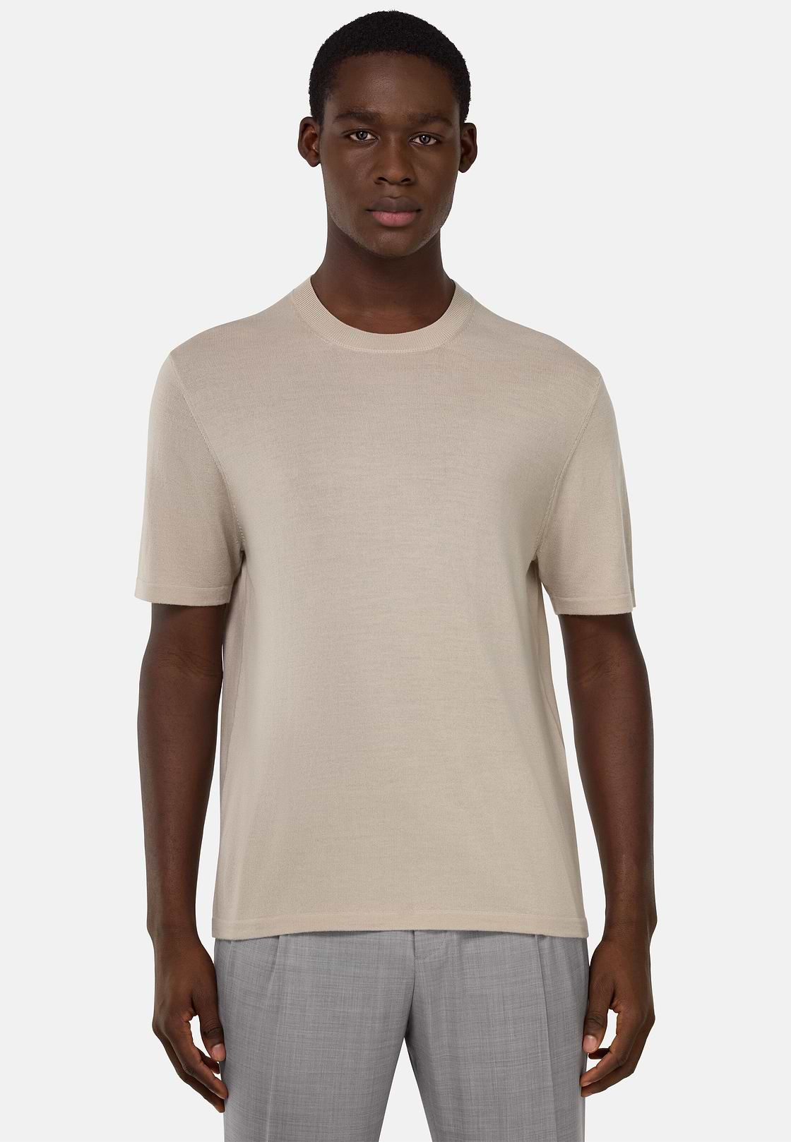 Knitted Merino Wool T-Shirt, Sand, hi-res, 2