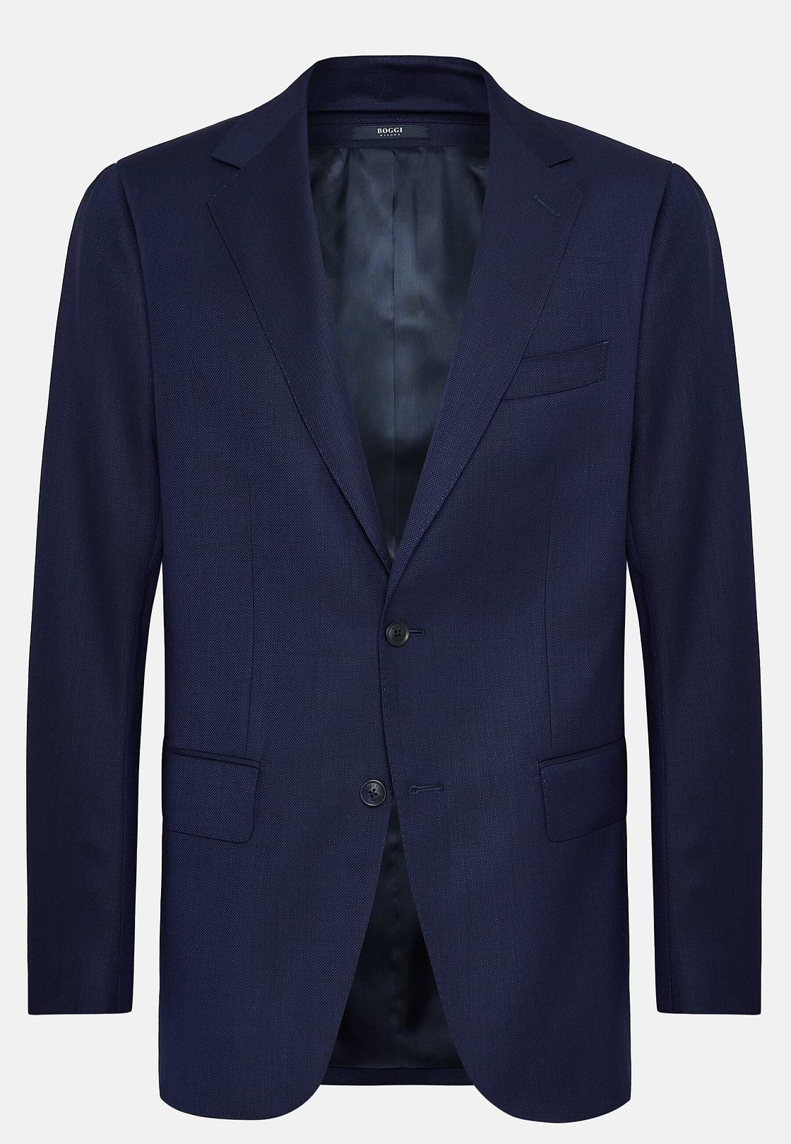 Blue Micro Textured Wool Jacket, Navy blue, hi-res