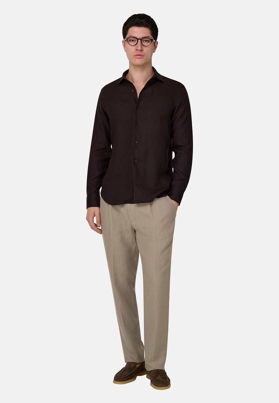 Regular Fit Linen Shirt, Dark brown, hi-res