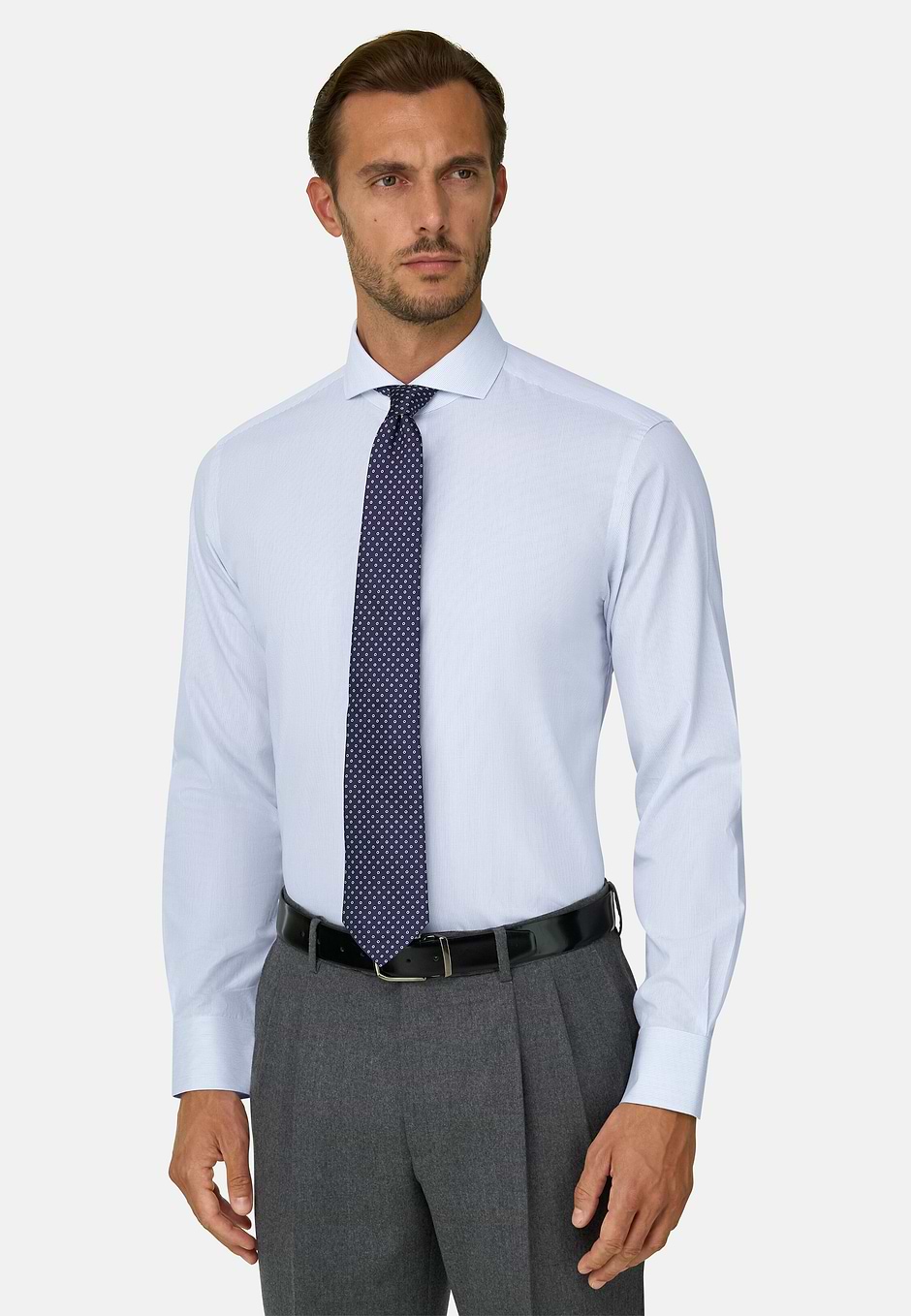 Hemd Gestreift aus Baumwolle Slim Fit, Blau, hi-res