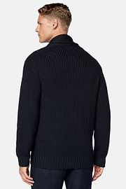 Navy Shawl Neck Cardigan In Merino Wool, Navy blue, hi-res
