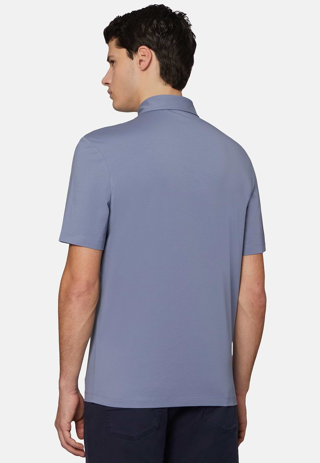 Polo Shirt In Stretch Supima Cotton, Indigo, hi-res