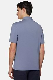 Polo Shirt In Stretch Supima Cotton, Indigo, hi-res