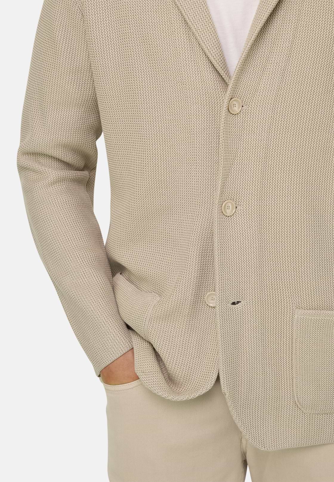 Single-Breasted Knitted Jacket in Mercerised Cotton, , hi-res, 4