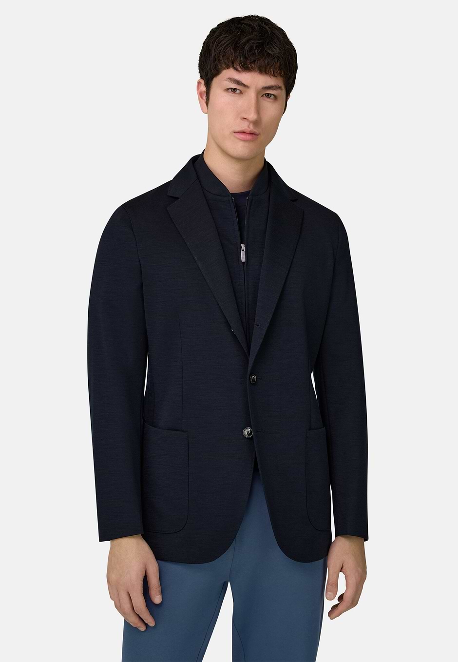 Sweatjacke Aus Wollmischgewebe, Navy blau, hi-res