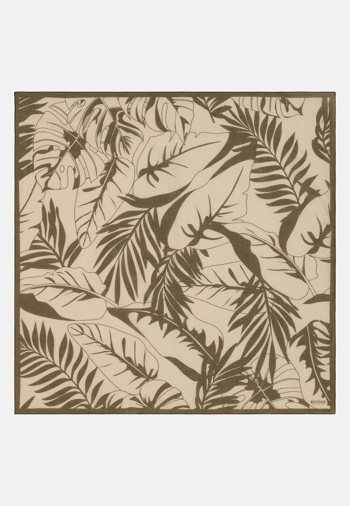 Leaf Print Cotton Bandana, Taupe, hi-res, 1