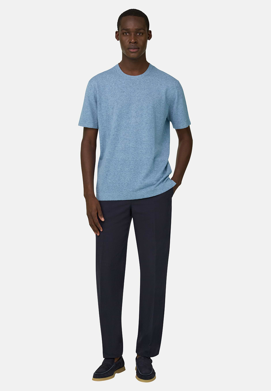 T-Shirt aus Baumwoll-Leinen-Strick, Hellblau, hi-res