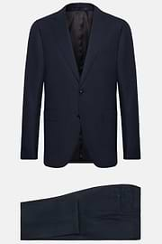 Blue Micro-Textured Suit In Super 130 Wool, Navy blue, hi-res