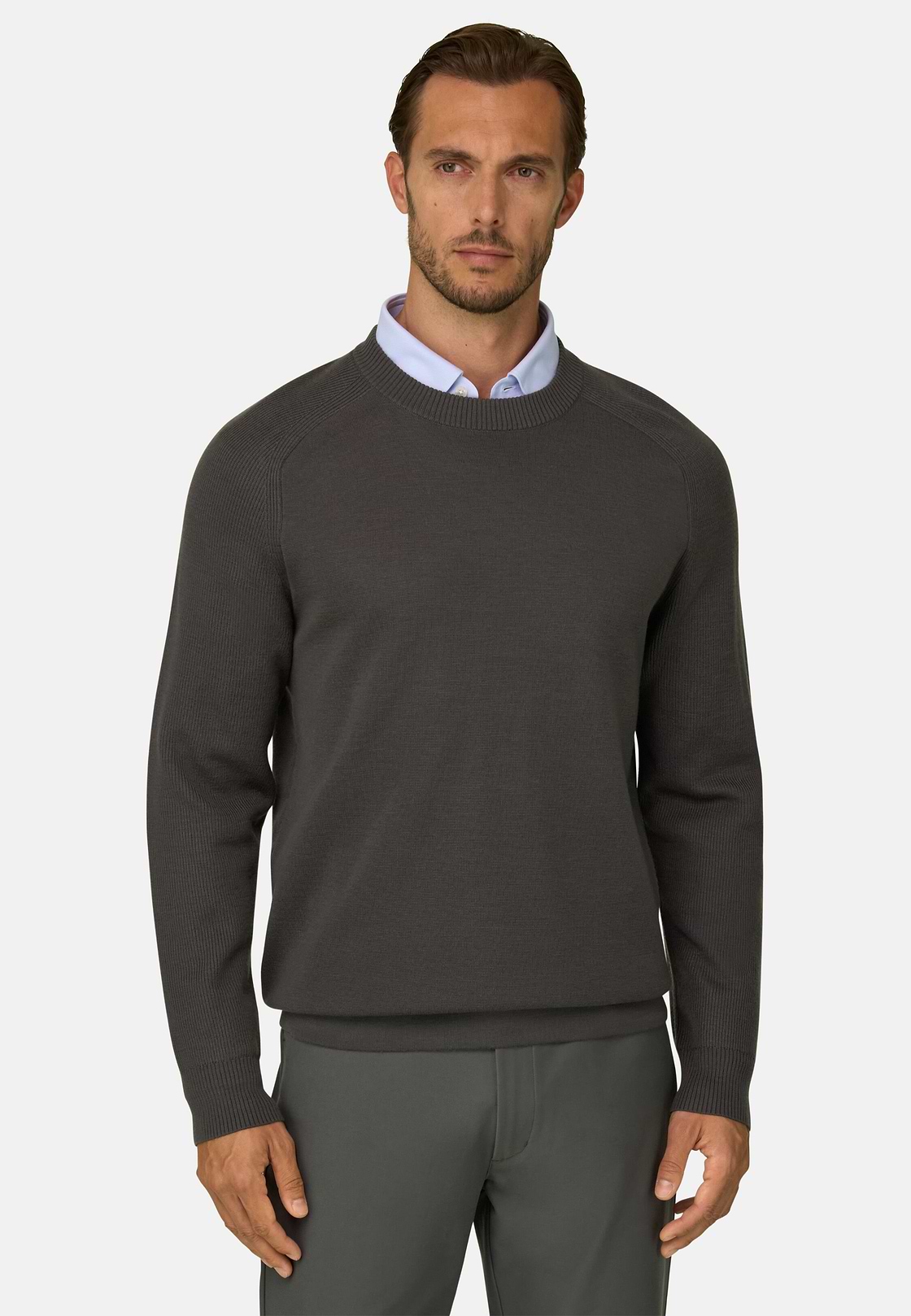 Rundhalspullover aus Merino-Mischgewebe WOOLTECH, Militärgrün, hi-res, 1