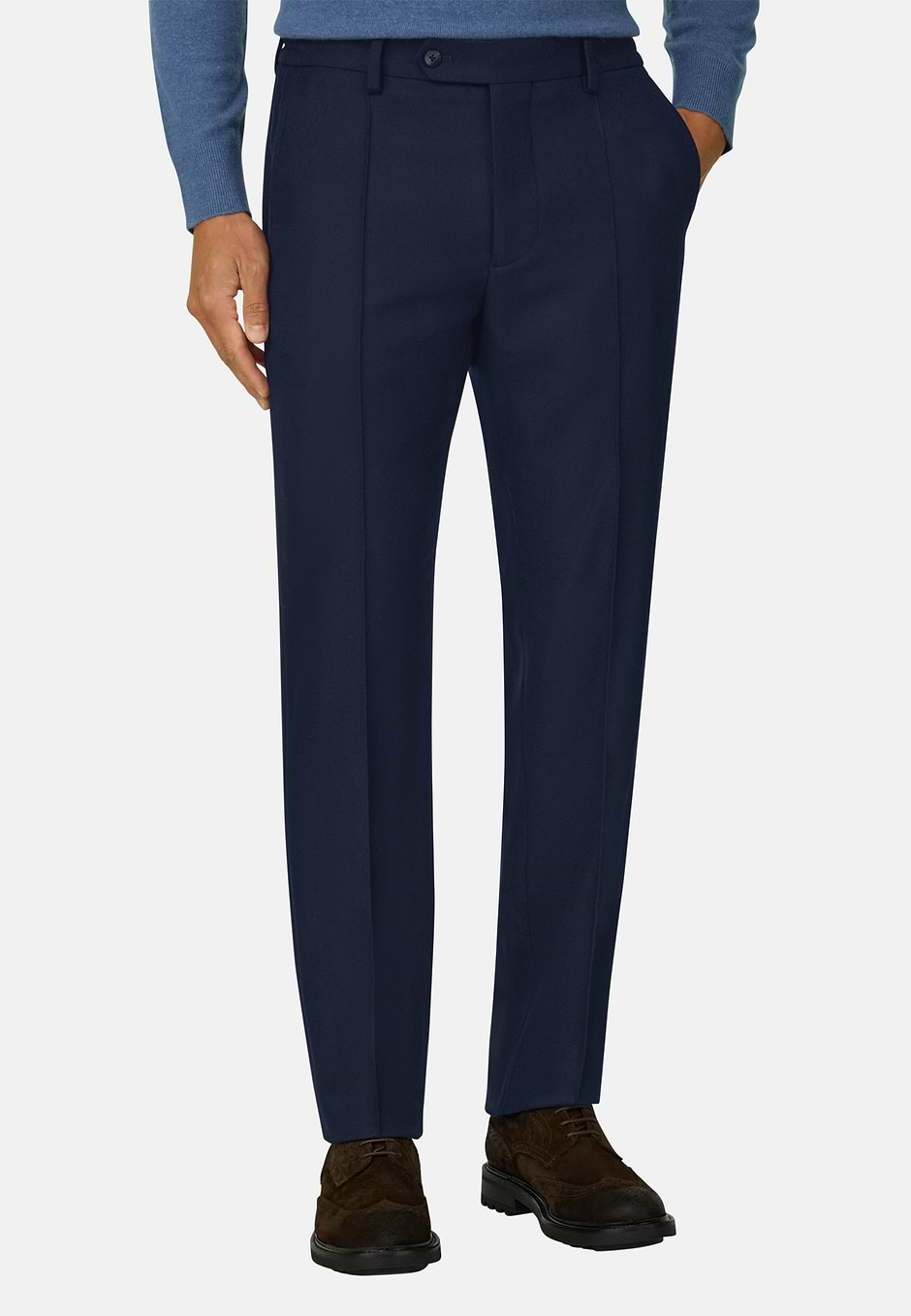 Hose aus Wollflanell, Navy blau, hi-res