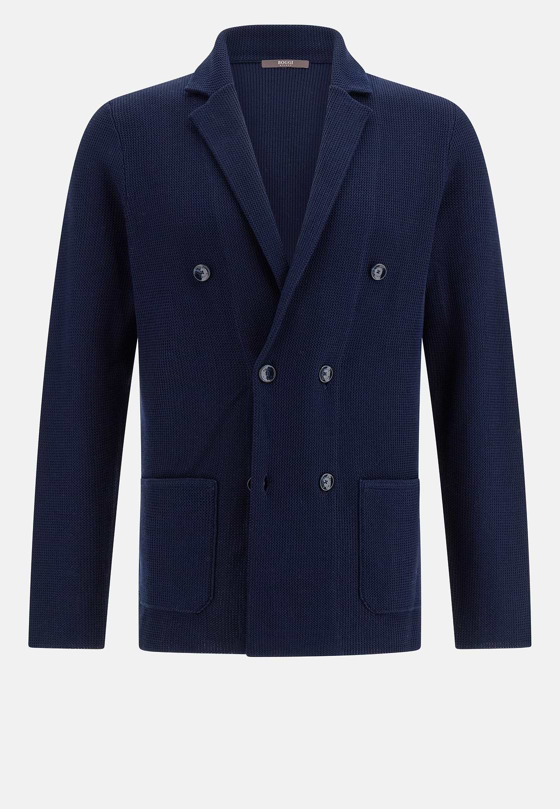 Double-Breasted Knitted Jacket in Cotton Crêpe, Navy blue, hi-res