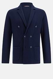 Double-Breasted Knitted Jacket in Cotton Crêpe, Navy blue, hi-res