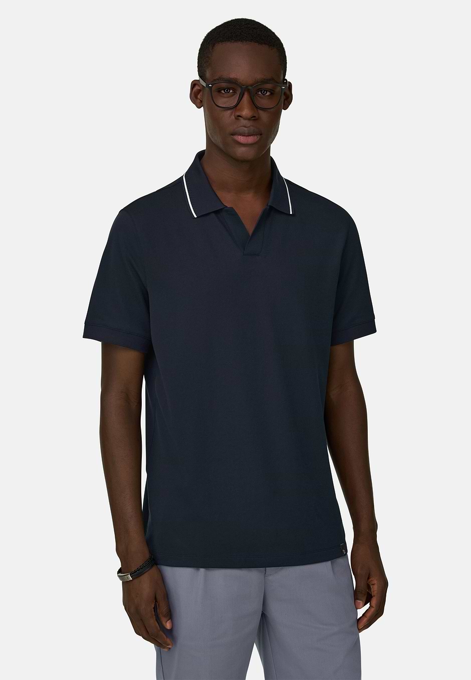 Polo En Piqué Performant avec fil S-Café®, bleu marine, hi-res
