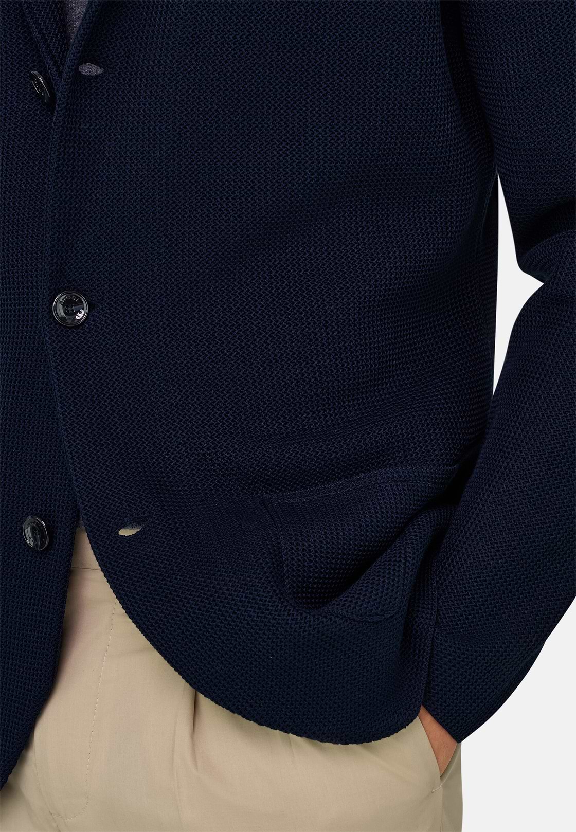 Jednorzędowa dzianinowa marynarka z merceryzowanej bawełny, Navy blue, hi-res, 4