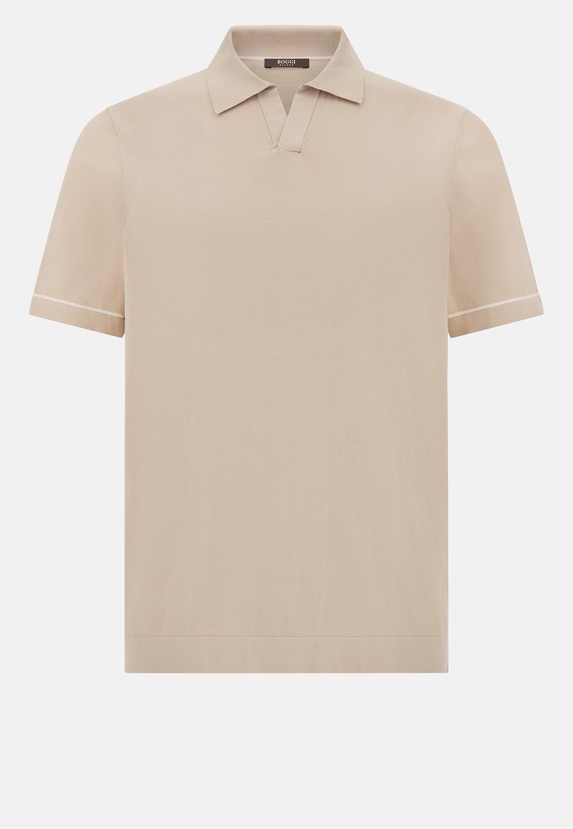 Cotton Crêpe Knit Polo Shirt, Sand, hi-res