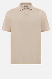 Cotton Crêpe Knit Polo Shirt, Sand, hi-res