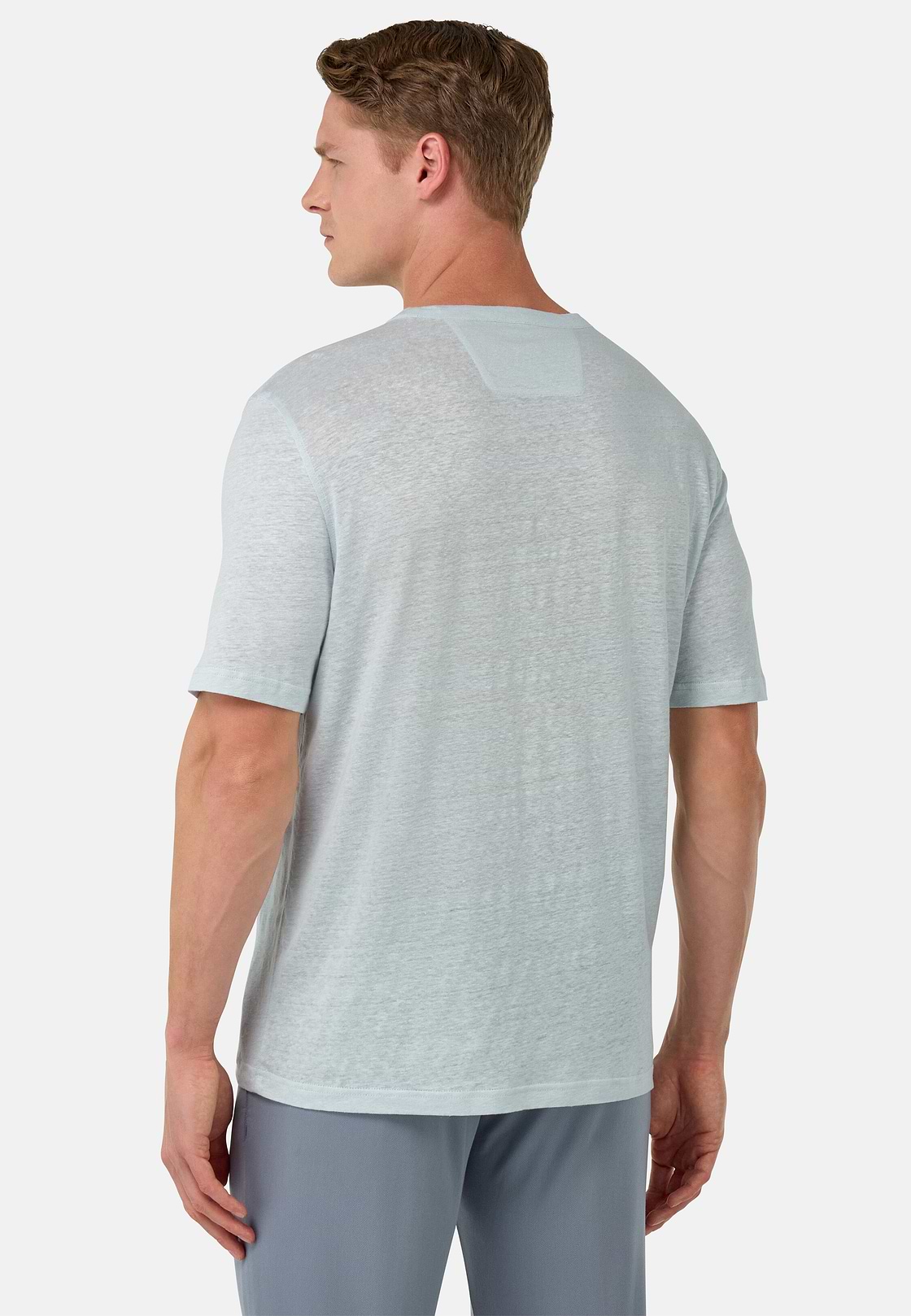 T-Shirt in Stretch Linen Jersey, Light Blue, hi-res