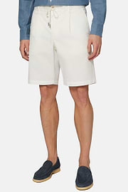 Stretch Cotton Summer Bermuda Shorts, Cream, hi-res