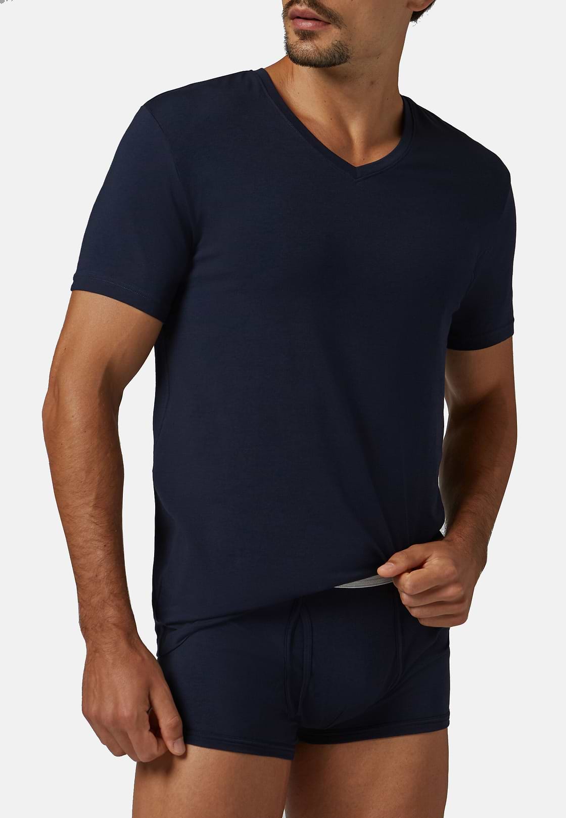 T-shirt Aus Elastischem Baumwolljersey, Navy blau, hi-res, 2