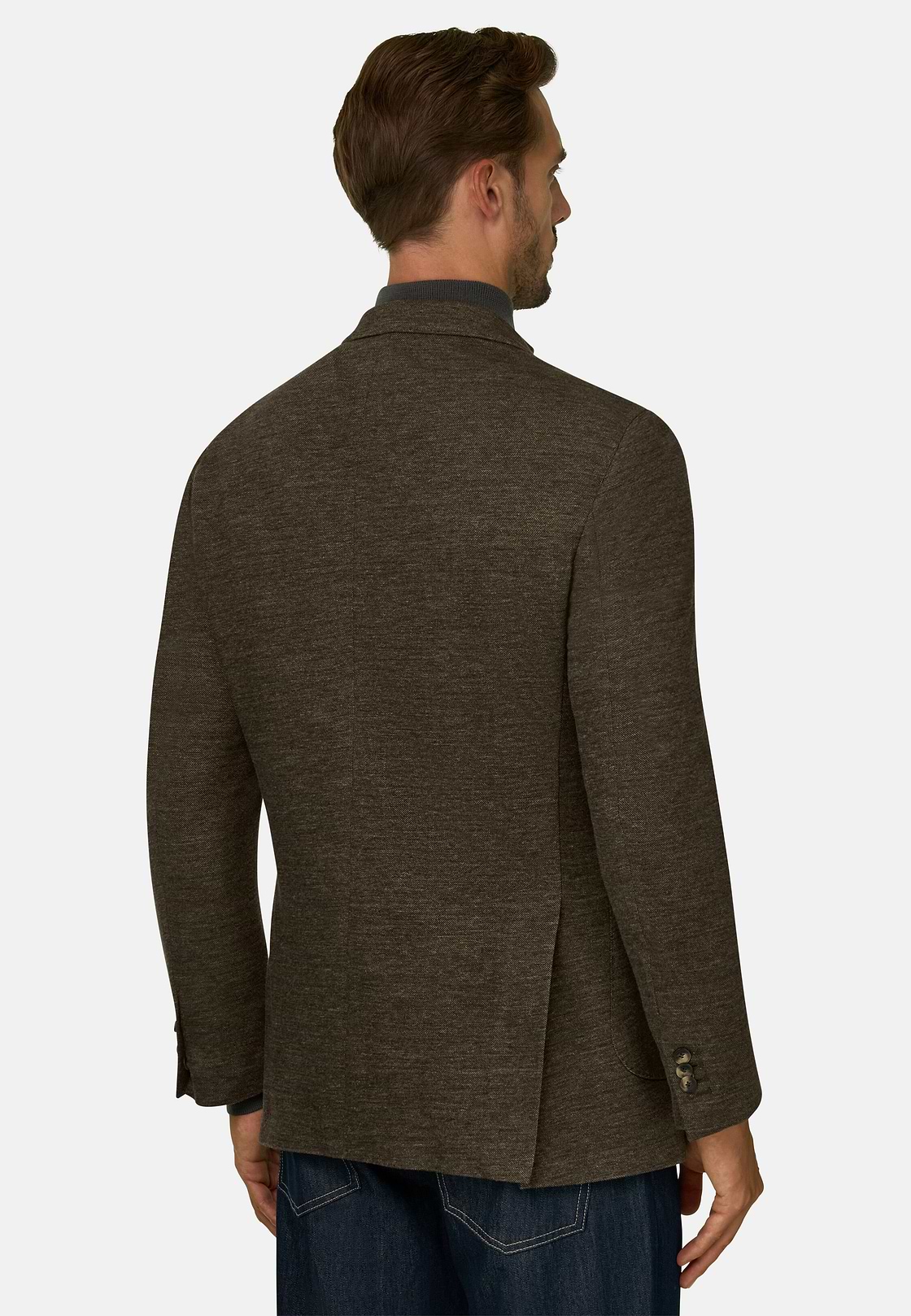 Structured Blazer in Cotton Blend, Brown, hi-res, 4