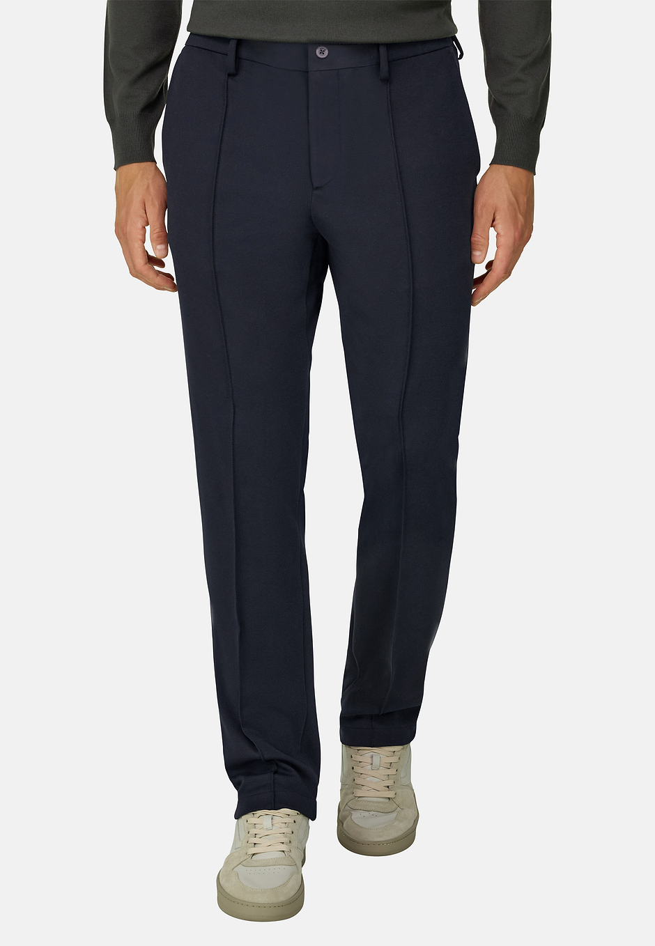 City Trousers in Cotton Blend Jersey, Navy blue, hi-res