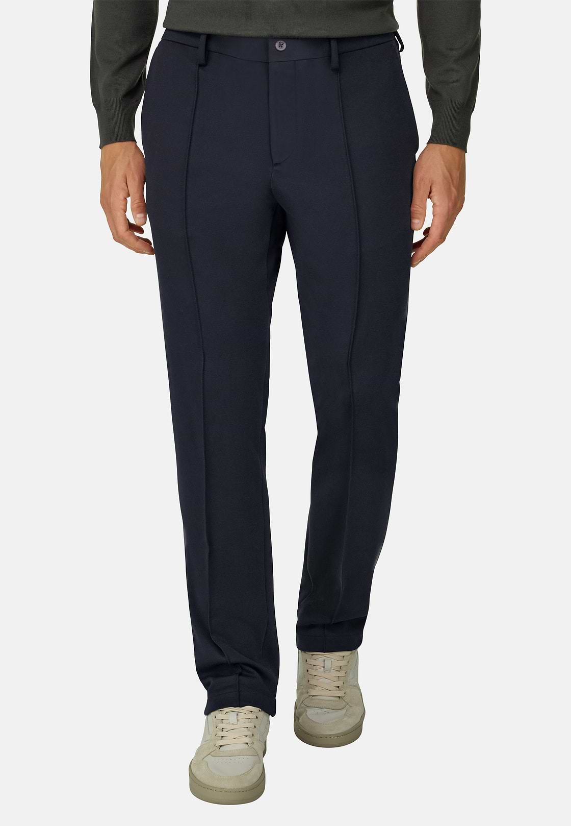 Broek City in Gemengd Katoen Jersey, Navy blue, hi-res, 1