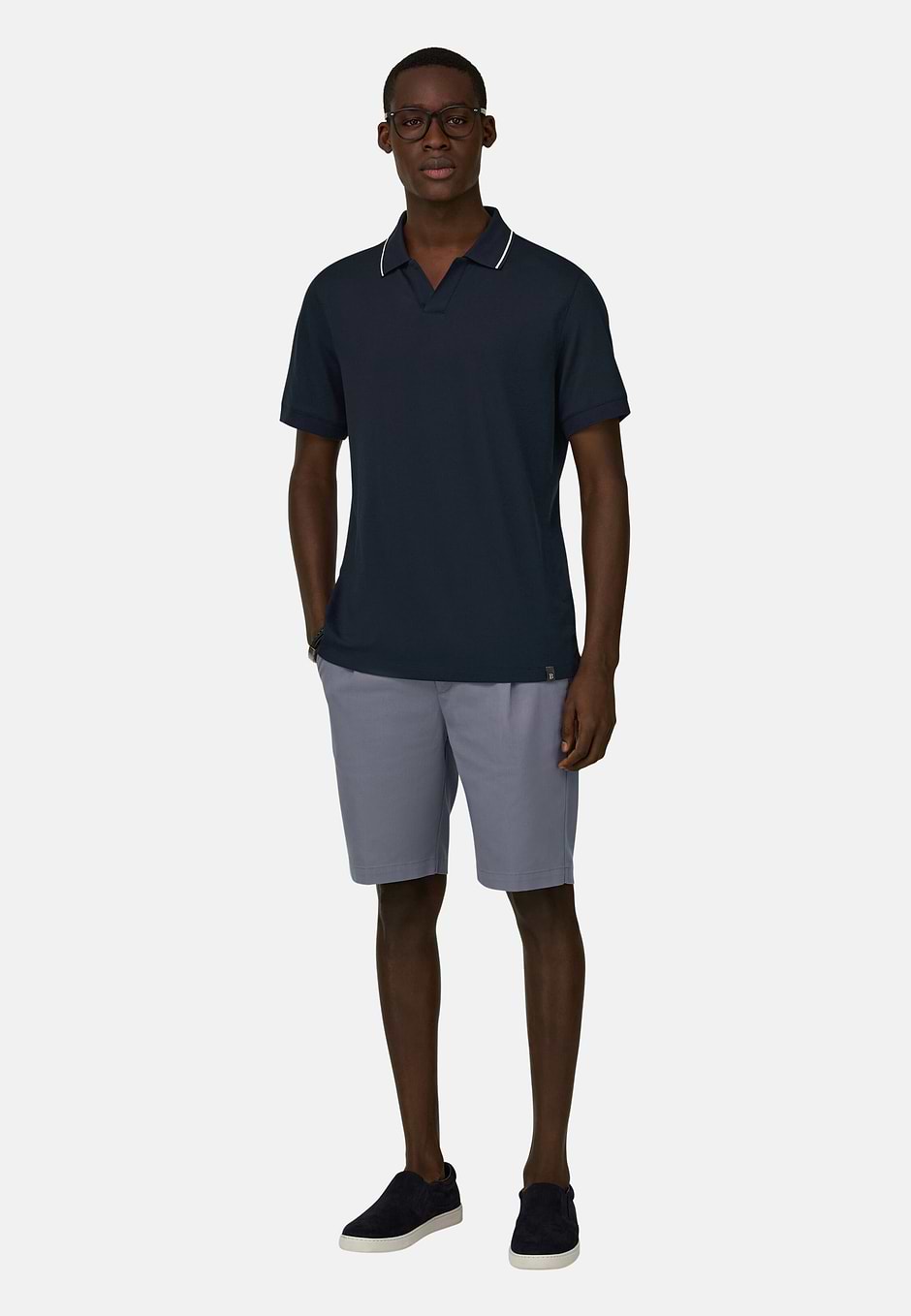 High-Performance Piqué Polo Shirt with S-Cafè® Yarn Open Collar, Navy blue, hi-res