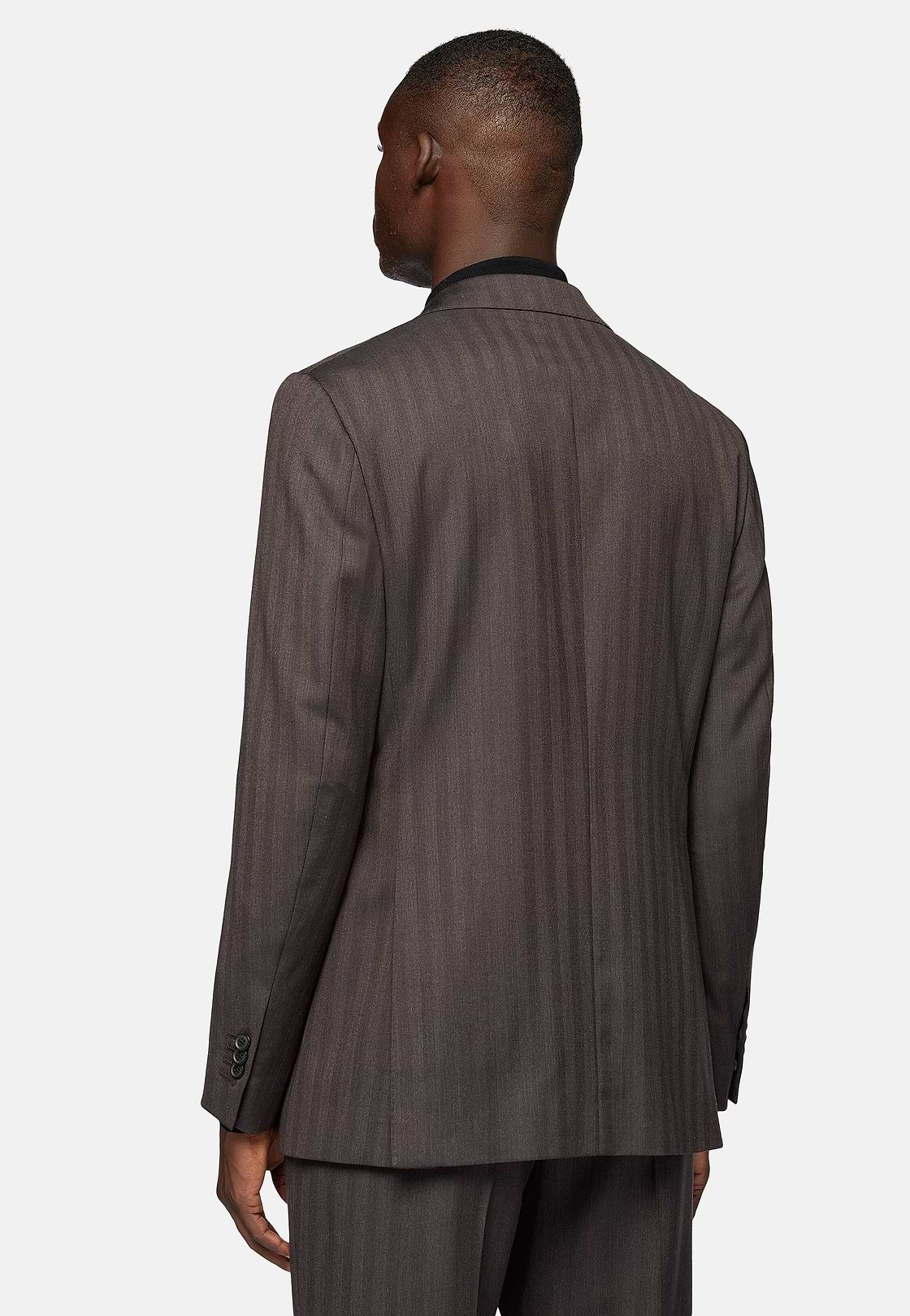 Dark Brown Herringbone Suit In Pure Super 130 Wool, Brown, hi-res